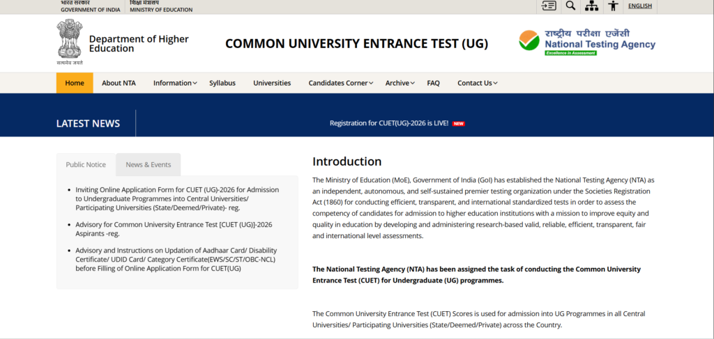 CUET UG 2026 Registration 
